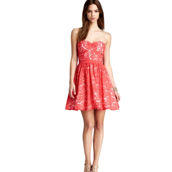 Aqua Dresses & Skirts - Red Aqua Sweetheart Neckline Strapless Lace Dress Size 4